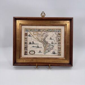 Ethan Allen Framed Map Americas Italian Made Gilt Wood Old World Decor